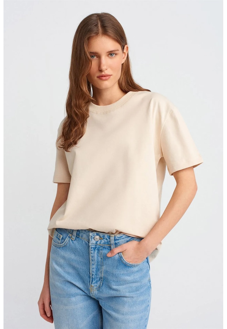 Tricou dama bumbac - regular fit - crem natural - maneci scurte