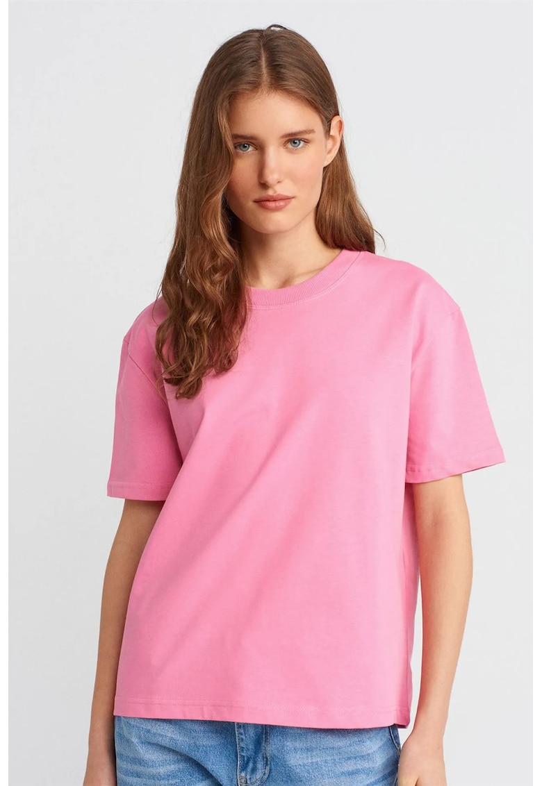 Tricou dama bumbac - roz aprins - maneci scurte - croiala regular