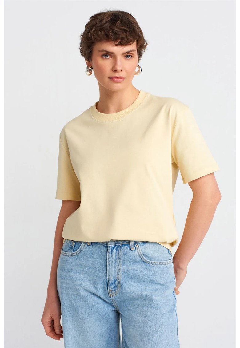 Tricou dama bumbac - galben lamaie - maneca scurta - croiala regular fit