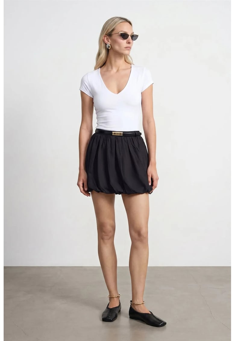 Bluza de dama - slim fit - decolteu in V - alb - bumbac cu elastan