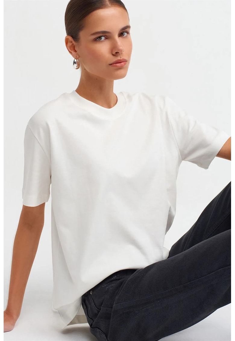 Tricou dama bumbac - guler rotund - alb - maneci scurte