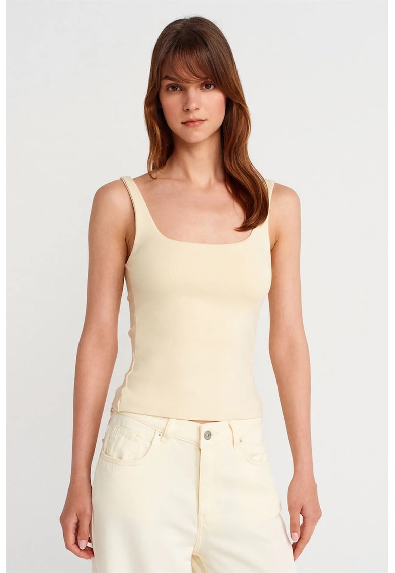 Bluza dama fara maneci - guler patrat - crem natural