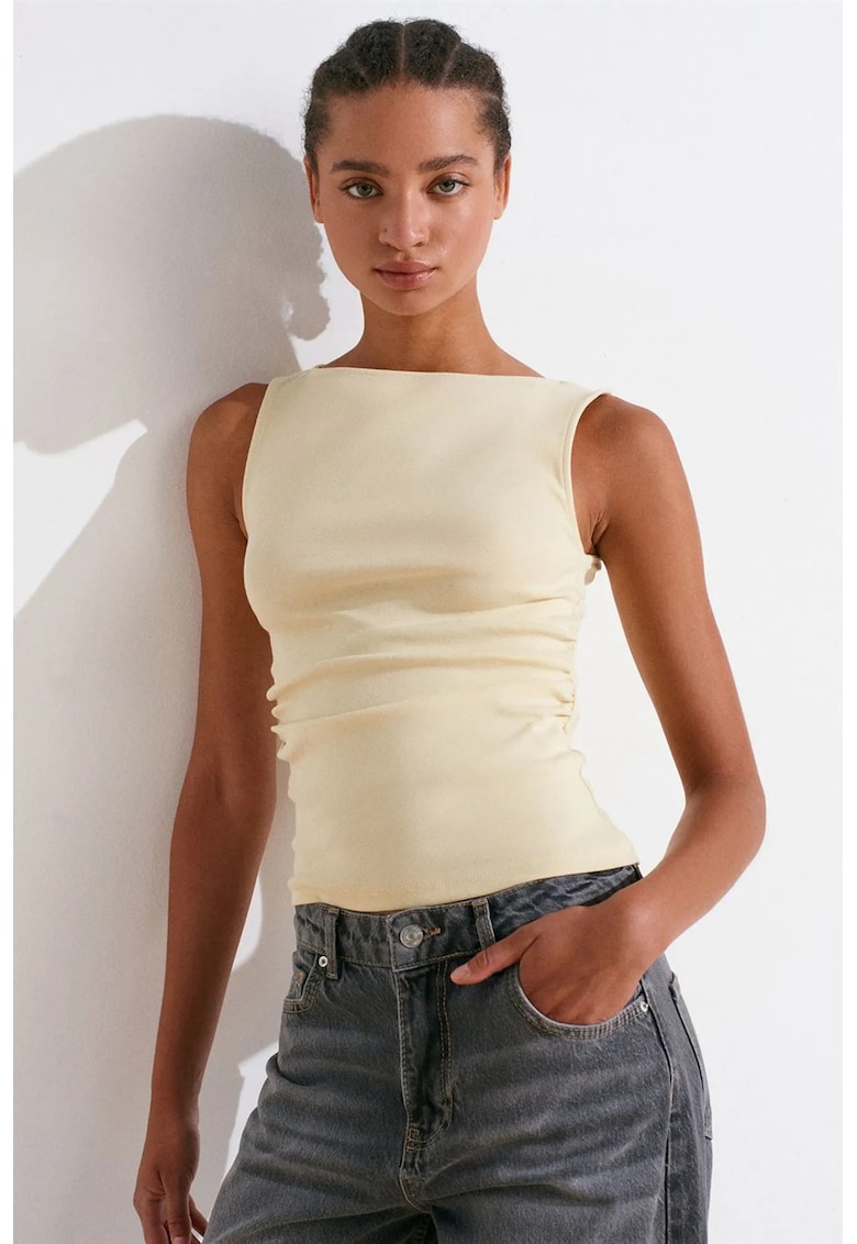 Bluza dama - jerseu fara maneci - crem natural - 94% bumbac - casual