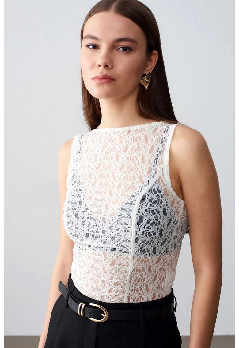 Bluza dama - bluza mulata din dantela - eleganta - alb - 92% poliamida - 8% elastan