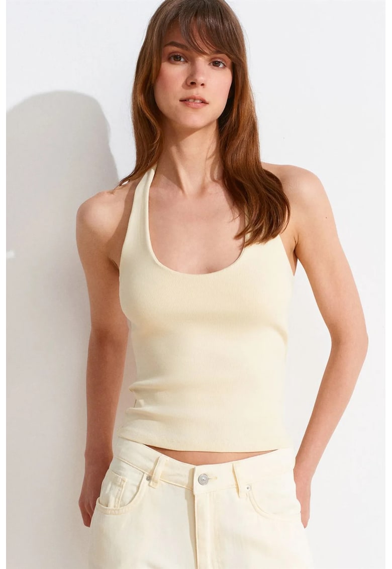 Bluza dama - fara maneci - crem - bumbac-elastan