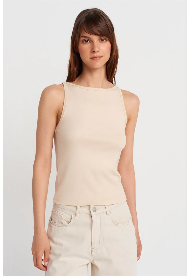 Bluza dama - mulata - guler halter - bej natural - tricot subtire