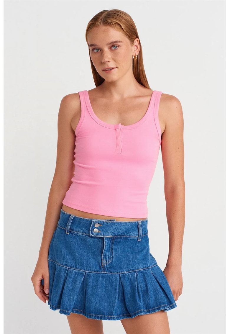 Bluze dama - Bluza Cami Crop - casual - roz aprins - 48% bumbac - 47% modal - 5% elastan