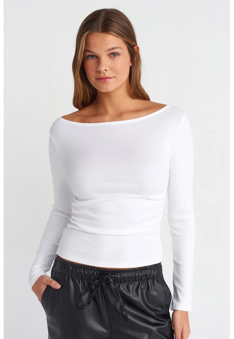 Bluza dama - Slim Fit - maneca lunga - alb - bumbac