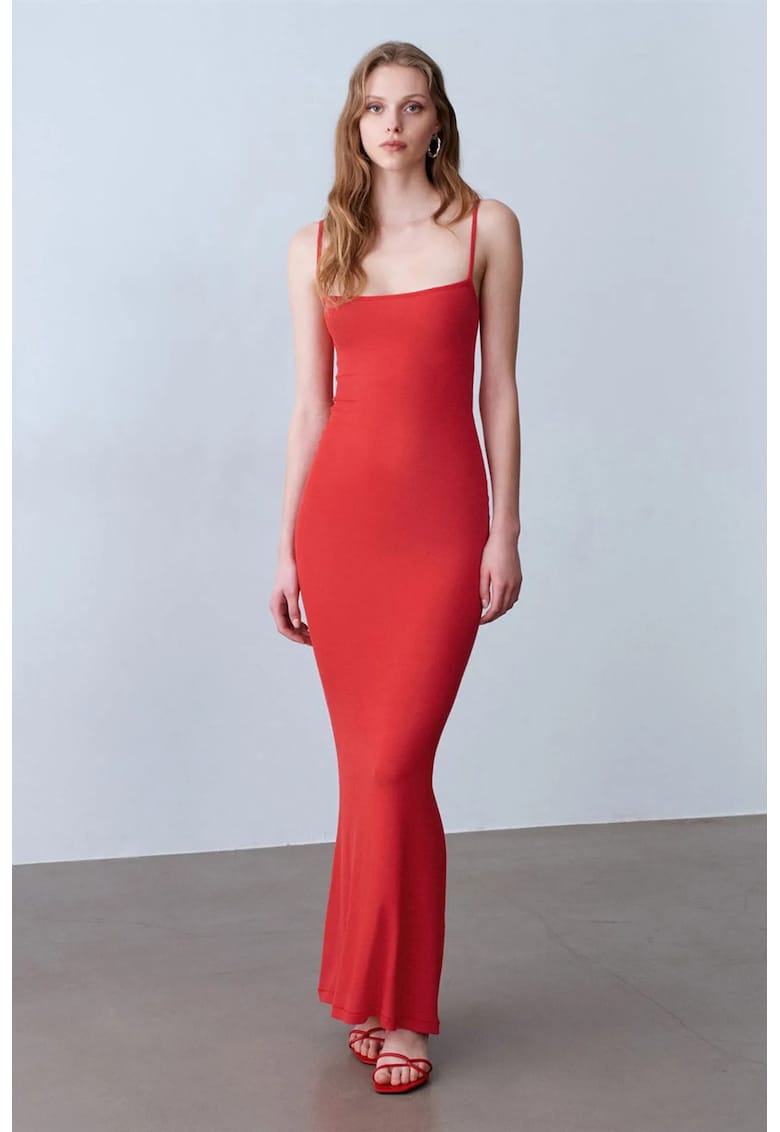 Rochie Maxi Bodycon Casual - Rosu - 91% modal/9% elastan