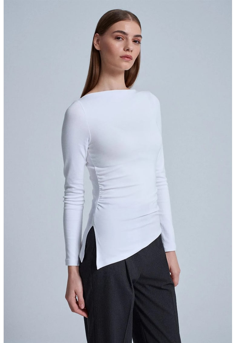 Bluza dama - slim-fit - maneca lunga - alb - bumbac/modal/elastan