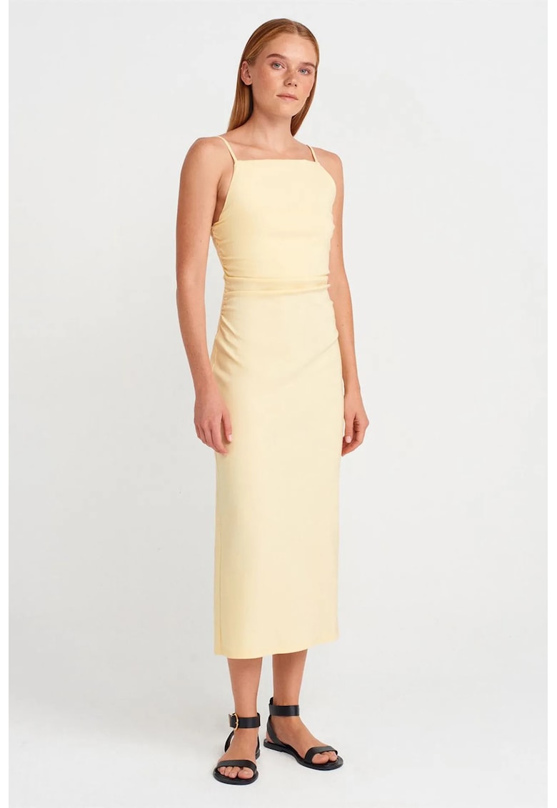 Rochie Midi - Bodycon - Galben Lamaie - Elegant - Fermoar