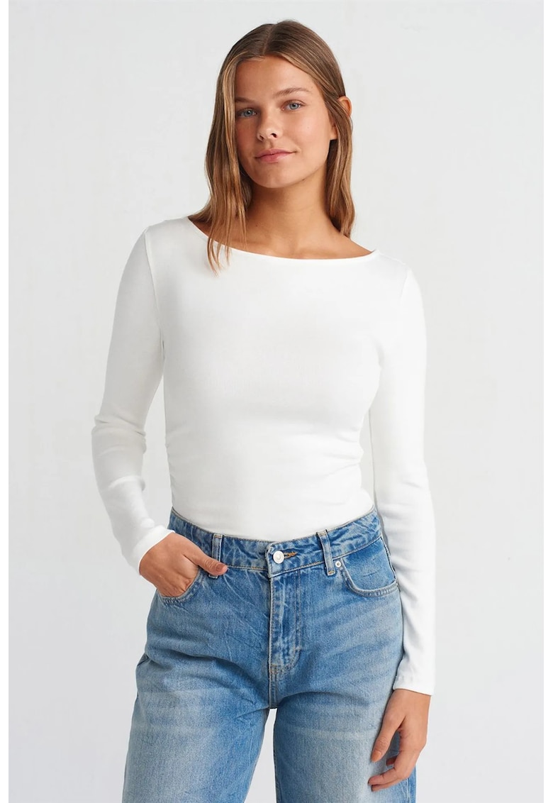 Bluza dama - Bluza Slim Fit - maneca lunga - alb - bumbac elastan