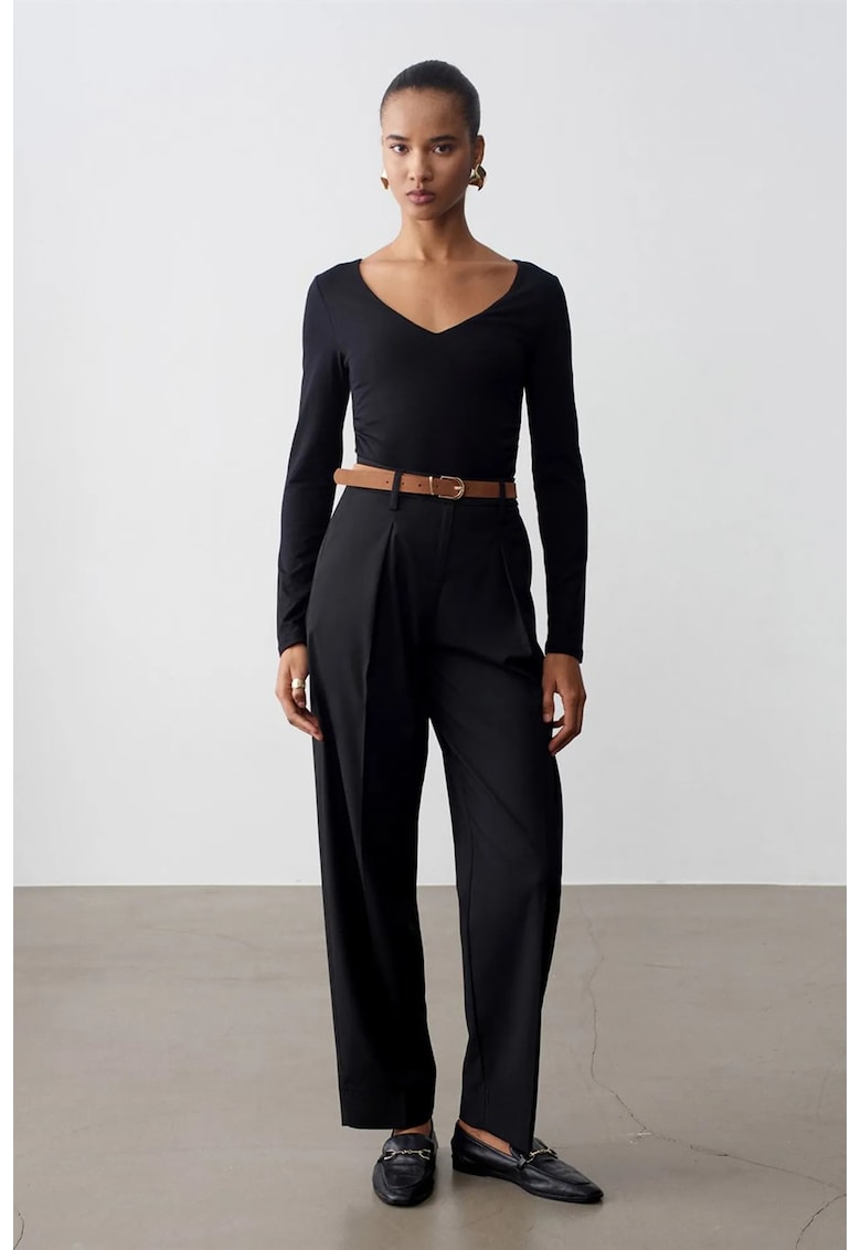Pantaloni dama - casual - negru - cu curea - Negru