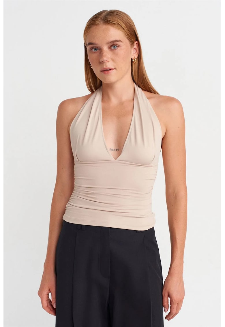 Bluza dama - Bluza Slim-fit cu guler halter - elegant - bej natural - 93% nailon - 7% elastan