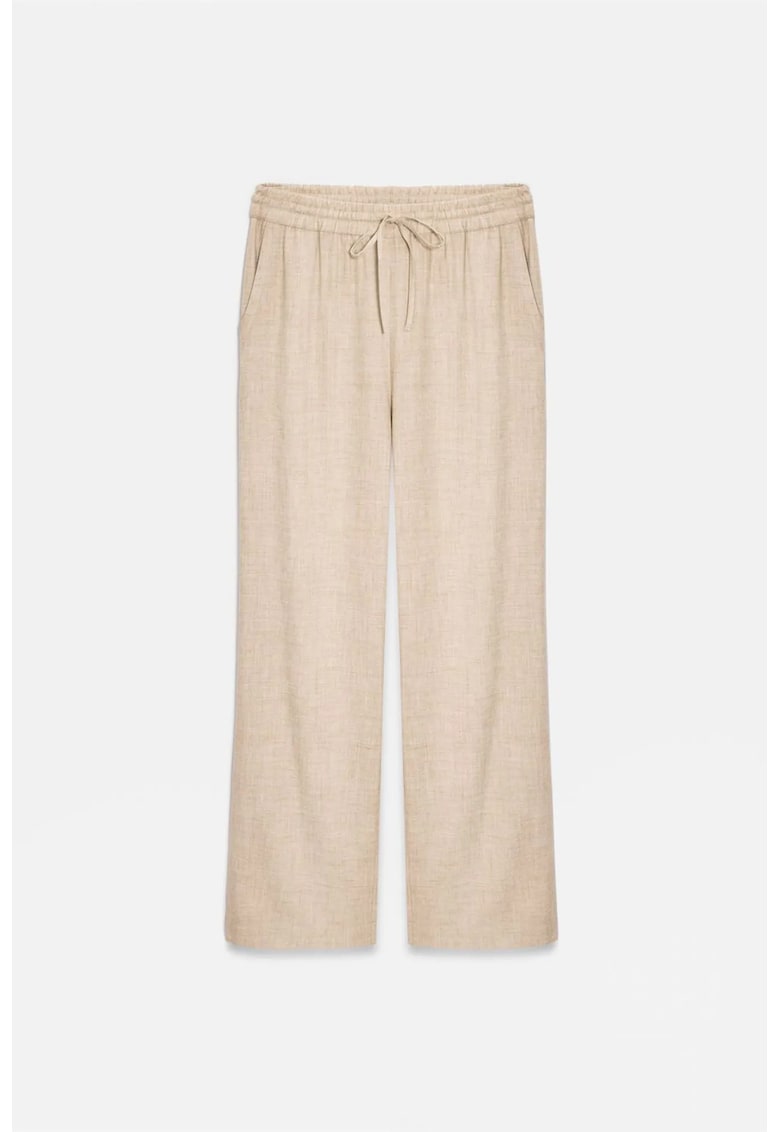 Pantaloni dama - picior larg - bej natural - poliester-bumbac