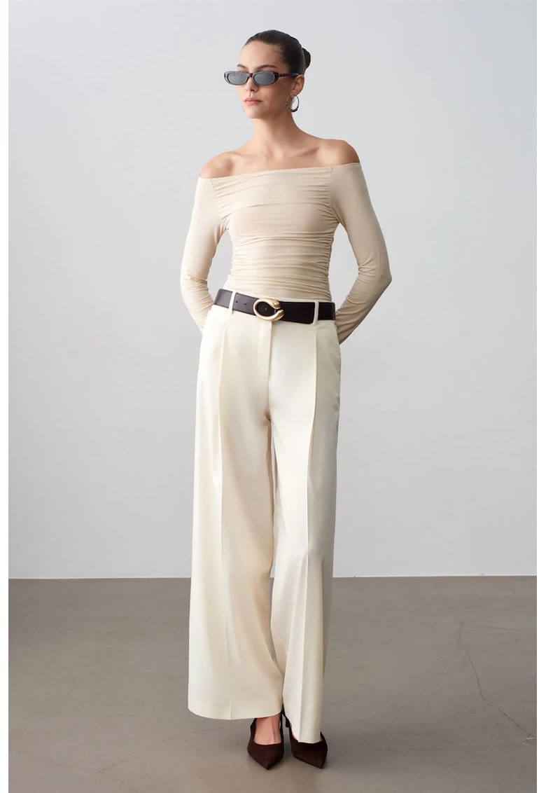 Pantaloni dama - crepe - talie inalta - crem natural - poliester-viscoza-elastan