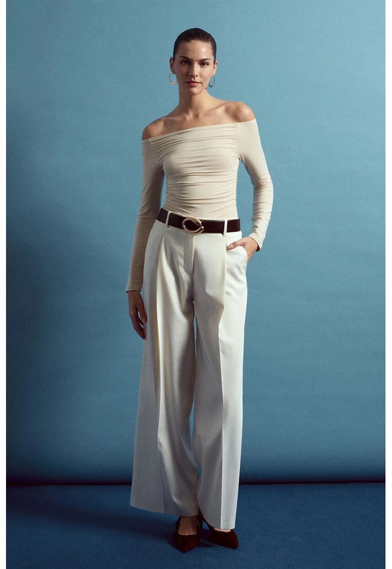 Pantaloni dama - talie inalta - croiala larga - crem natural - crep -