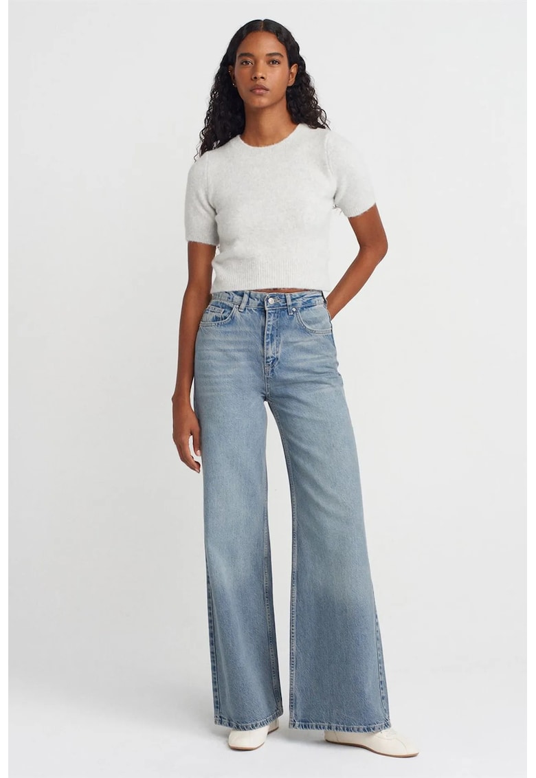 Blugi dama - talie inalta - croiala larga - denim albastru deschis-mediu - 100% bumbac