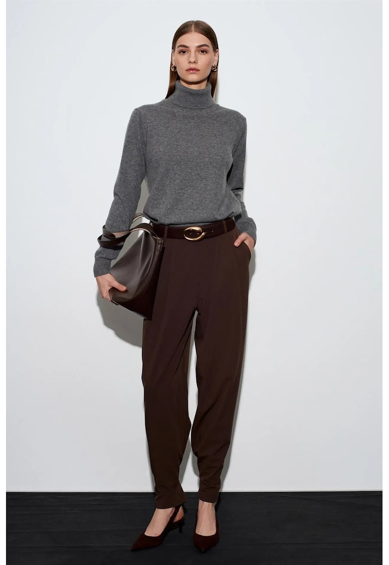Pantaloni dama talie inalta - croiala larga - maro cafea - crep