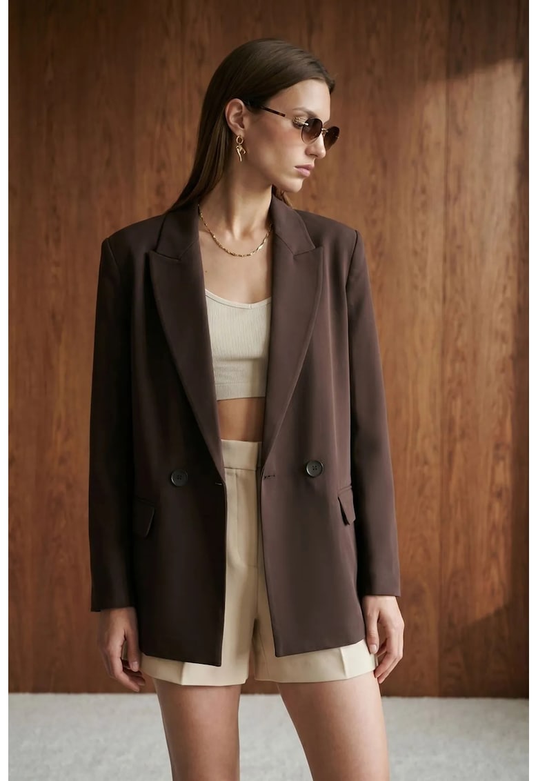Sacou lung dama crep - maro castaniu - Maro castaniu