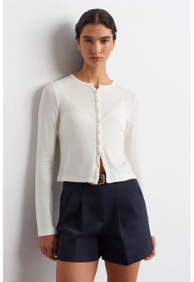 Cardigan femei - alb prafuit - tricot maneci lungi - inchidere cu nasturi - Alb