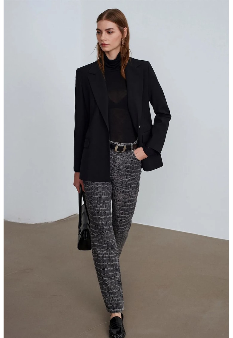 Blugi dama - talie inalta - croiala dreapta - gri antracit - denim
