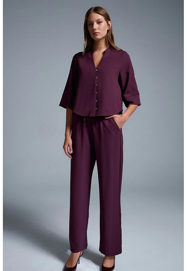 Pantaloni dama - picior larg - rosu burgundy - 100% poliester