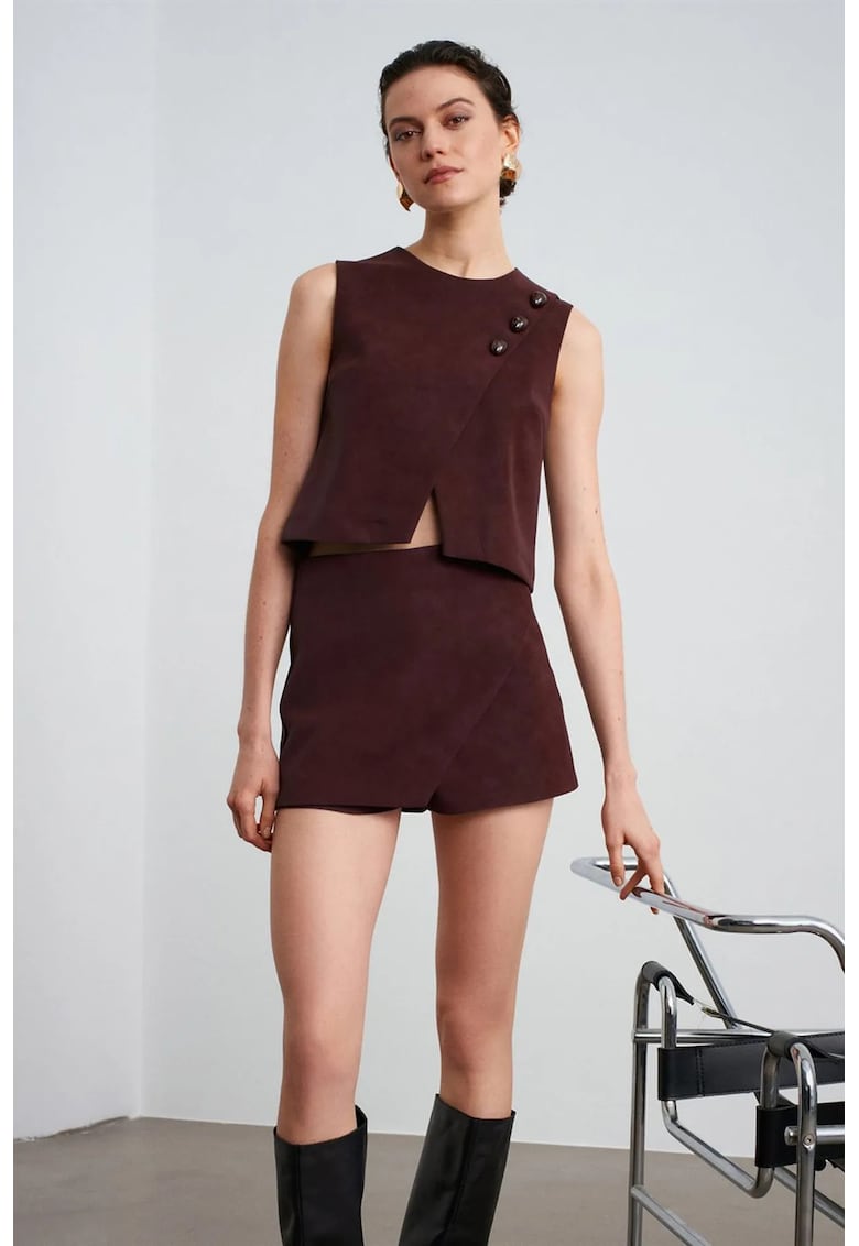 Vesta scurta - piele ecologica - rosu burgund - elegant