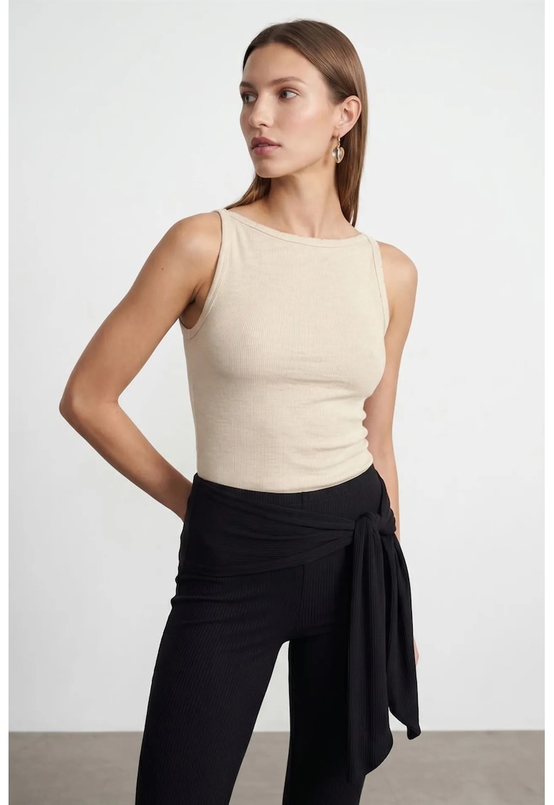 Bluza dama - bluza din bumbac reiat - casual - bej natural - fara inchidere