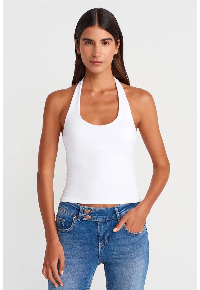 Bluza dama - fara maneci - alb - bumbac-elastan