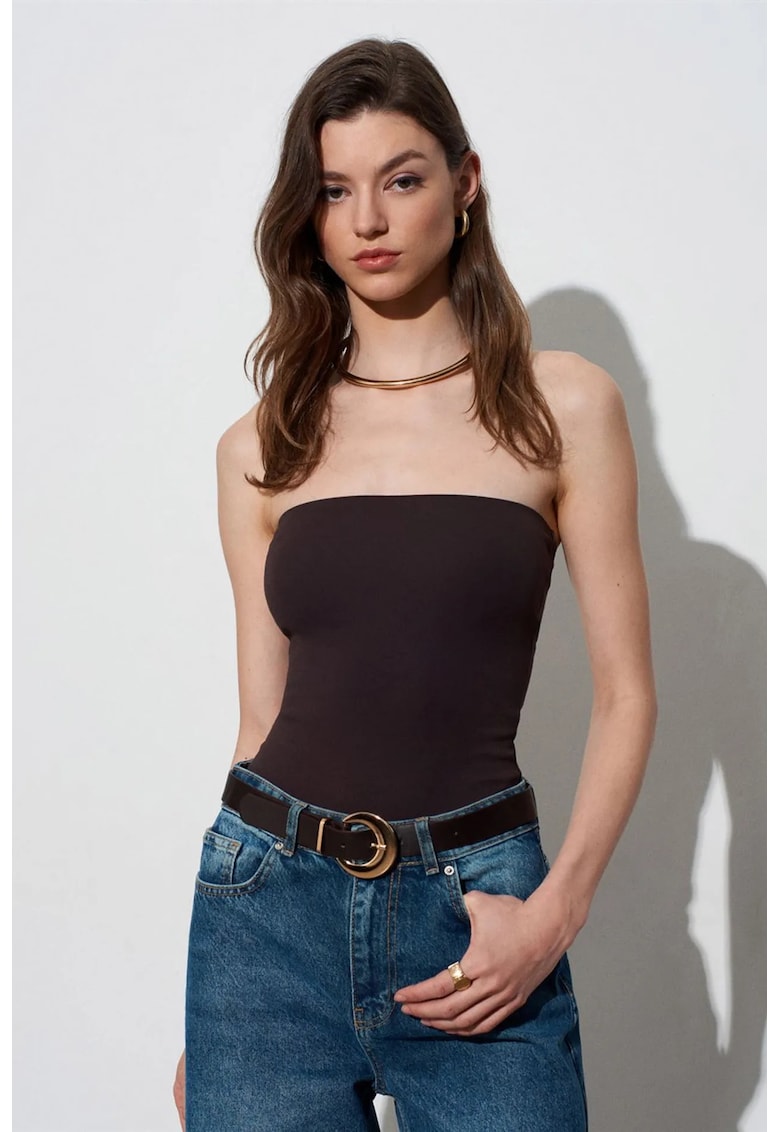 Bluza dama - bluza bandeau - croiala slim-fit - negru - jerseu