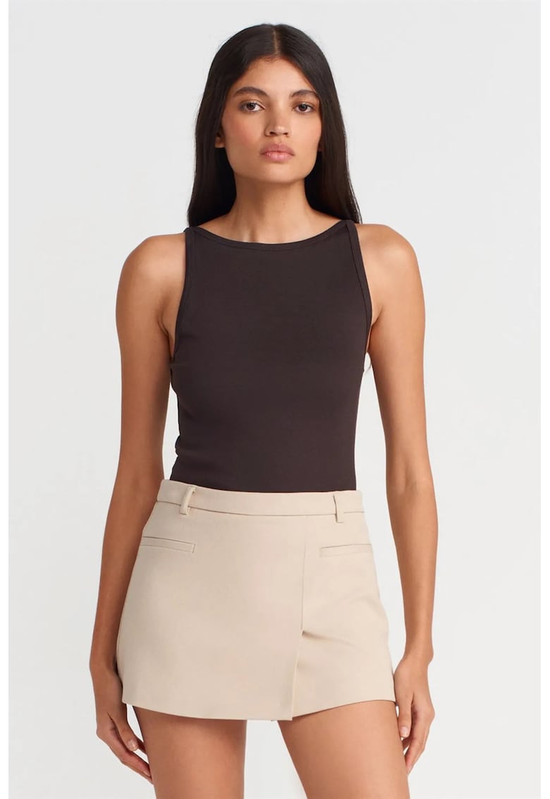 Bluza dama - mulata cu guler tip halter - maro cafea - bumbac/modal/elastan