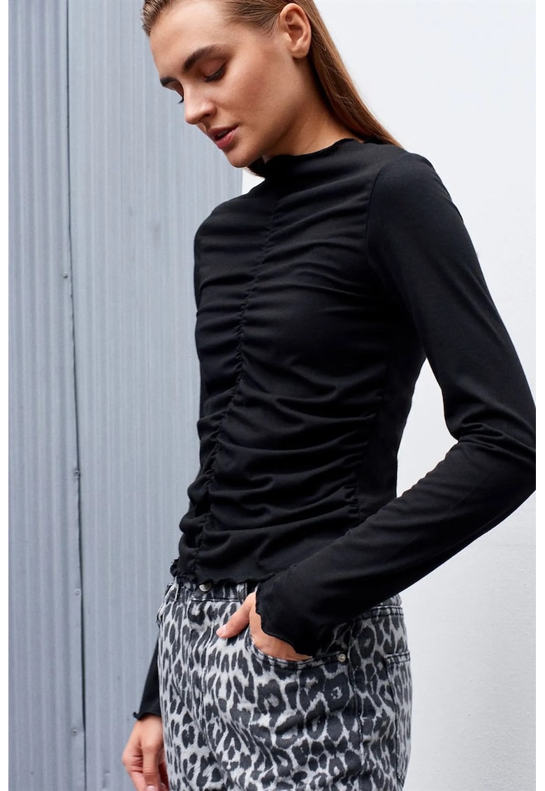 Bluza dama - slim fit - maneca lunga - negru - poliester-viscoza-elastan