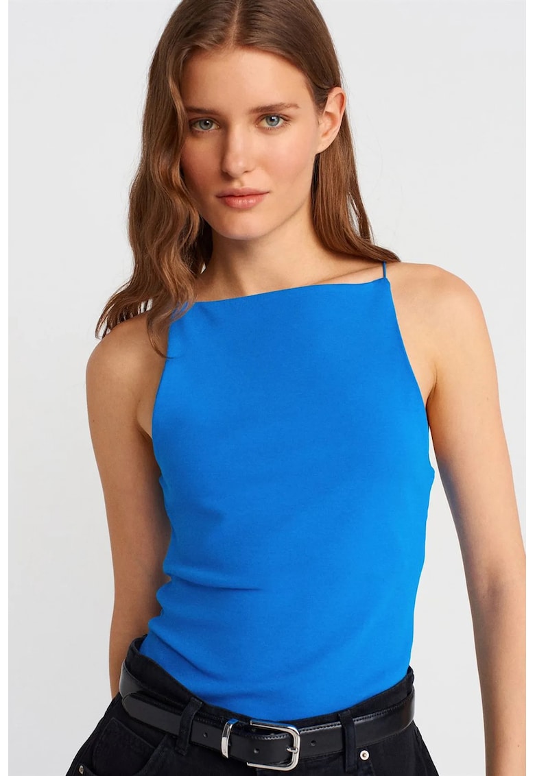 Bluza dama - Bluza Slim-Fit Halterneck - casual - albastru cobalt - 94% bumbac