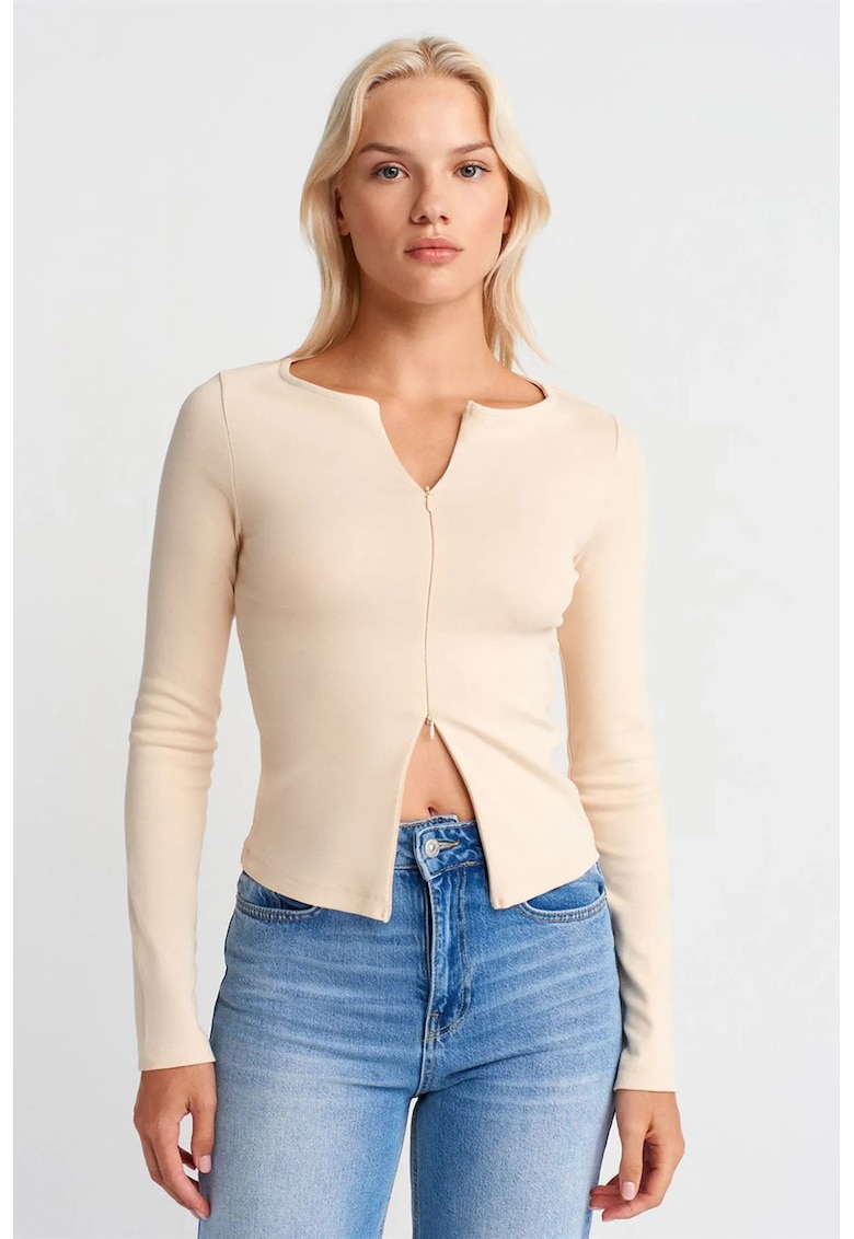 Bluze dama - Bluza Slim Fit - casual - bej natural - bumbac elastan