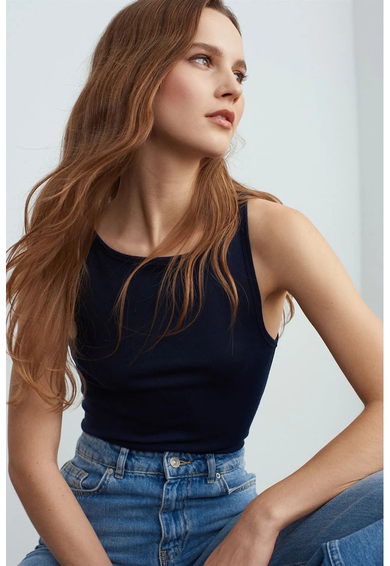 Bluza dama - bluza cu guler inalt - croiala slim-fit - Albastru Marin - bumbac-modal-elastan