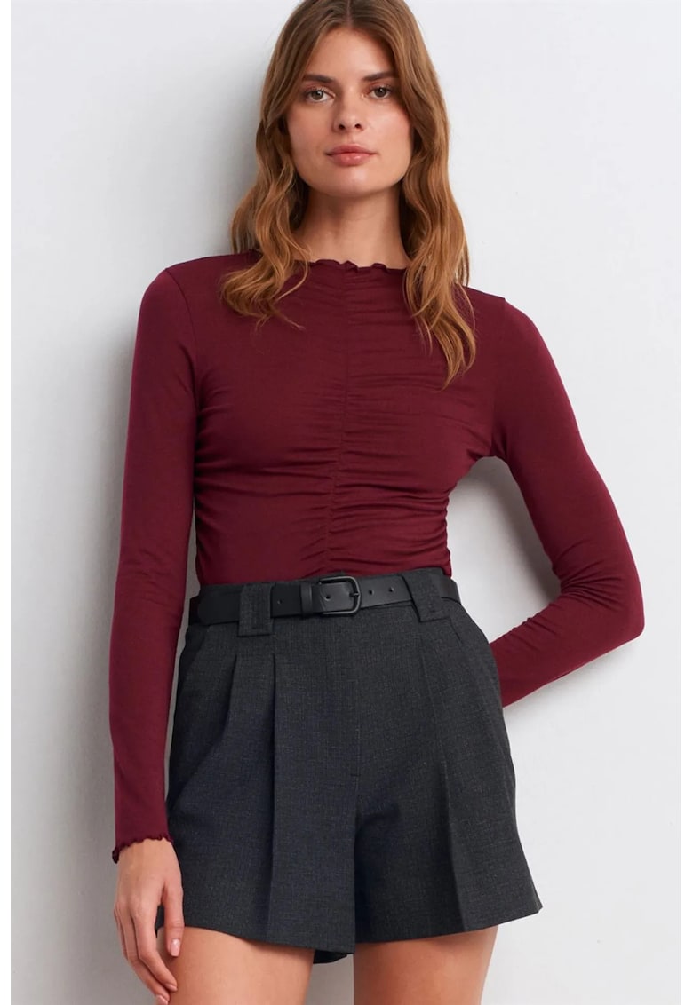 Bluza dama - Slim Fit - rosu burgundy - jerseu - maneca lunga