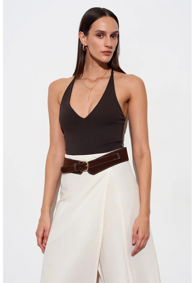 Body Femei - Slim Fit - Decupaje - Negru - Bumbac-Elastan