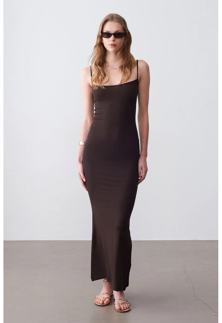 Rochie Maxi Bodycon Casual - Maro Cafea - 91% modal/9% elastan
