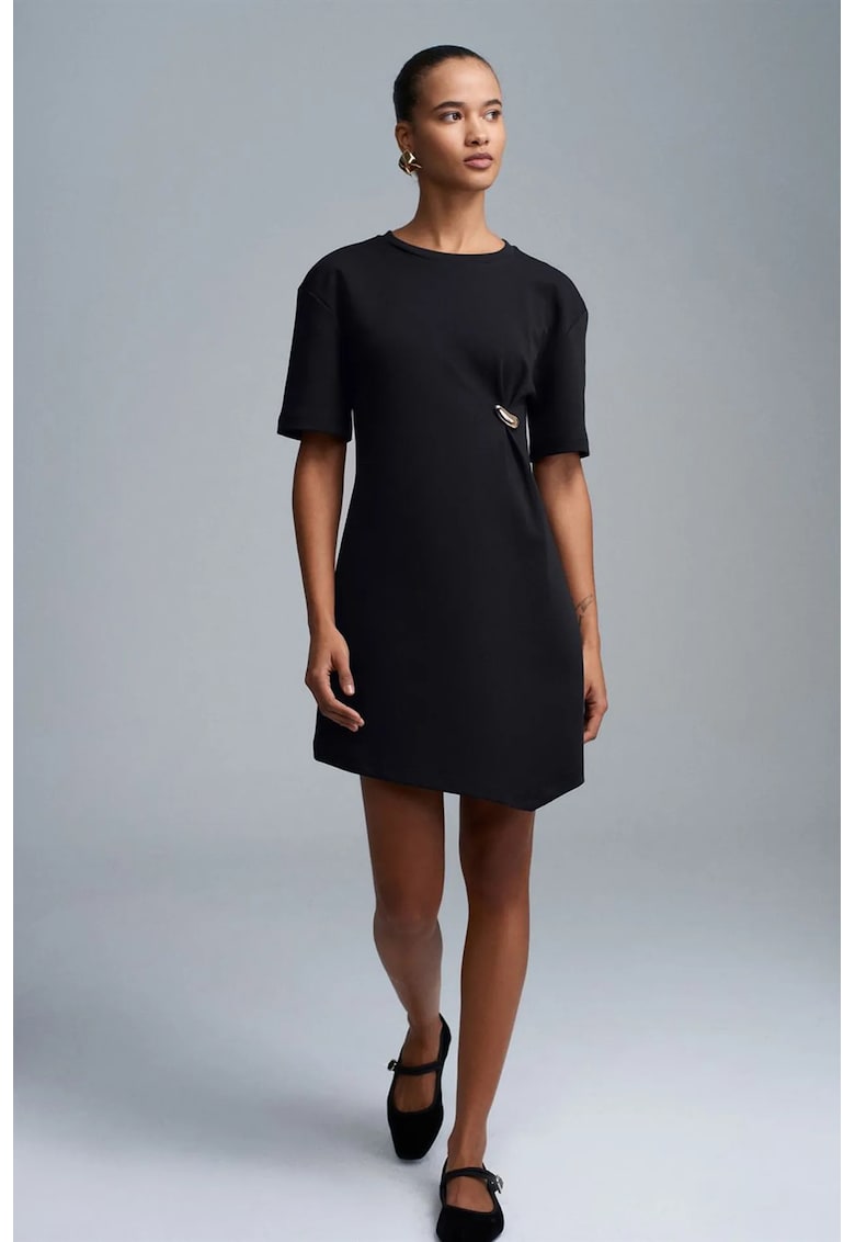 Rochie mini tip shift - neagra - casual - maneci scurte - material tricotat