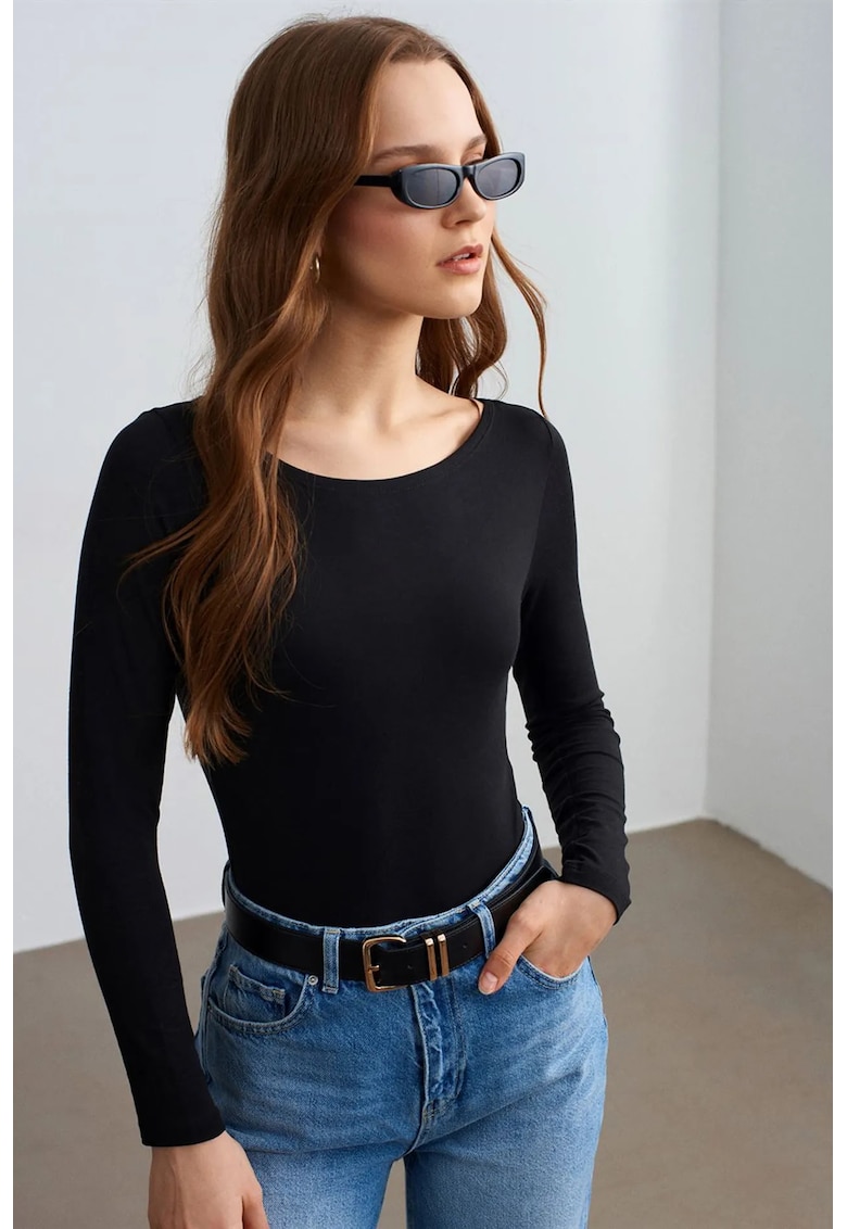 Body slim fit - negru - maneca lunga - elastic - 47% modal - 46% bumbac - 7% elastan