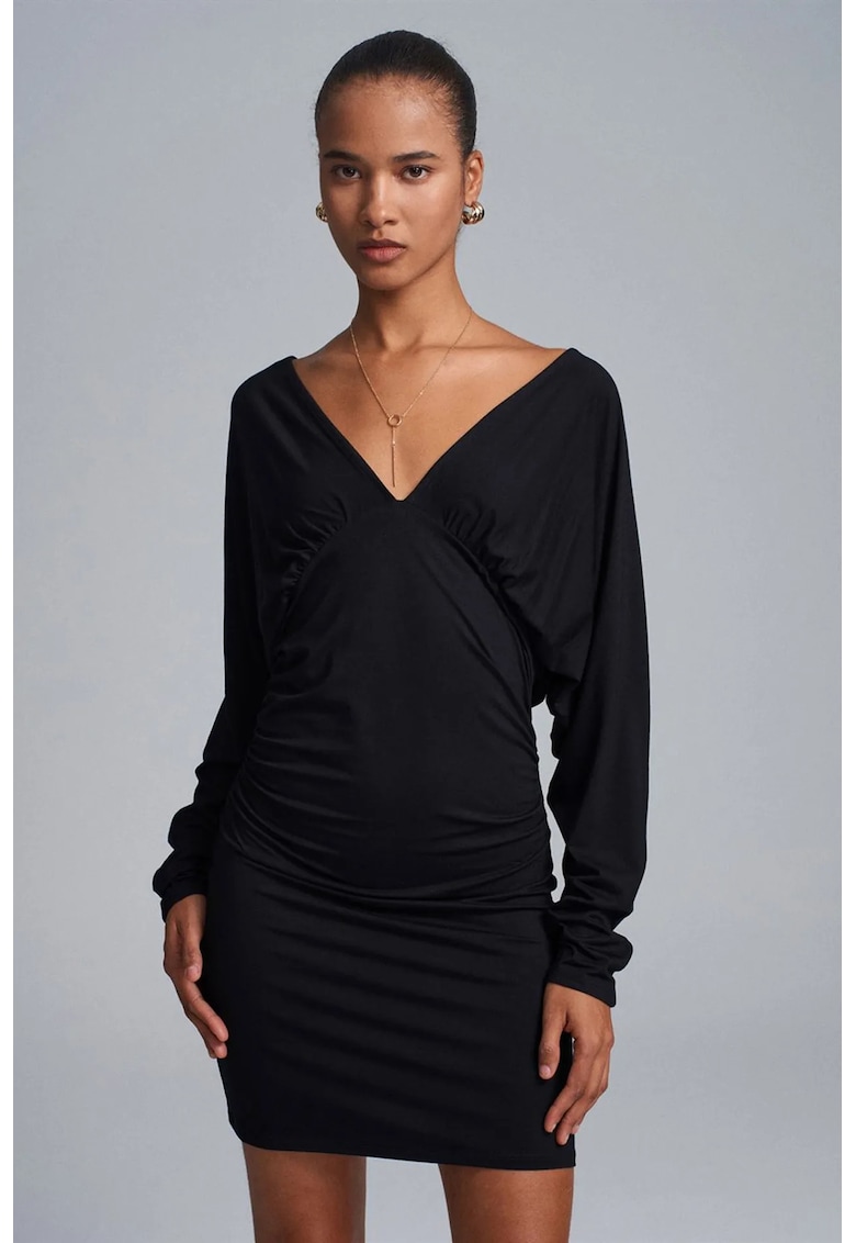 Rochie Mini Bodycon Eleganta - Drapaj - Negru - 63% viscoza