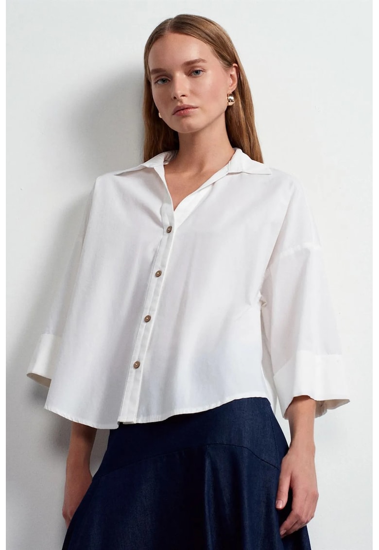 Camasi dama - camasa din poplin de bumbac - croiala lejera - alb