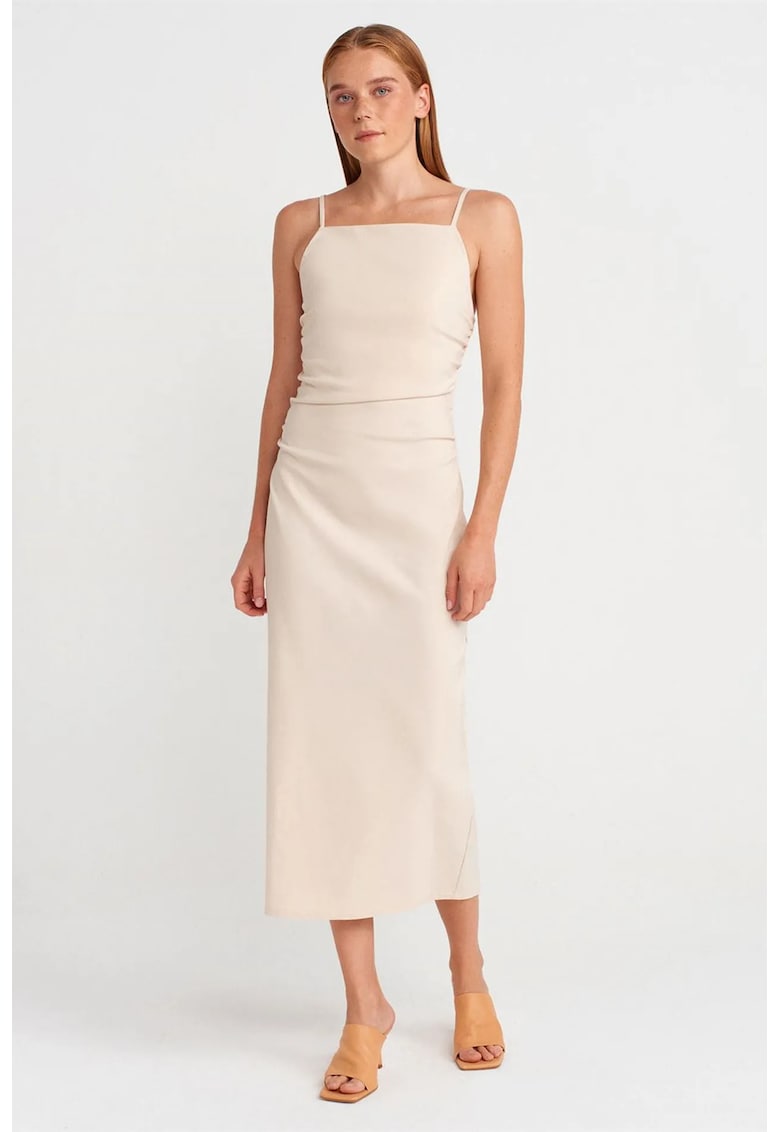 Rochie Midi - Bodycon - Crem Natural - Elegant - Fermoar
