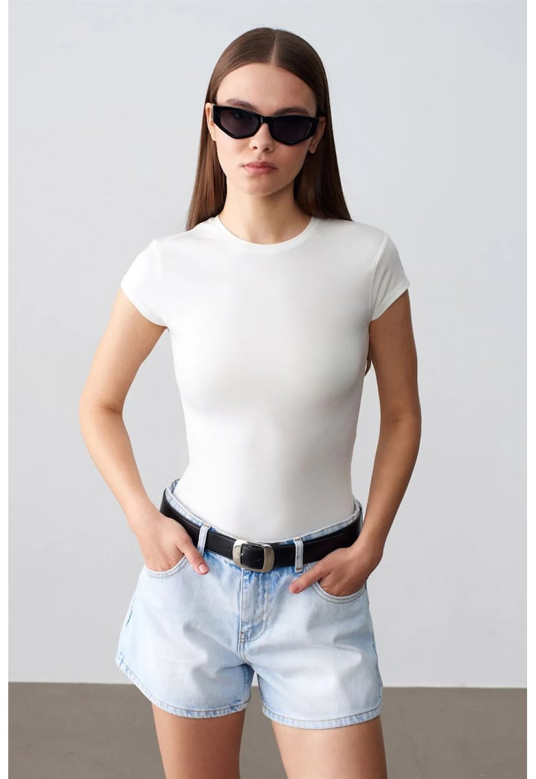 Pantaloni scurți denim talie înaltă - Albastru deschis/Albastru