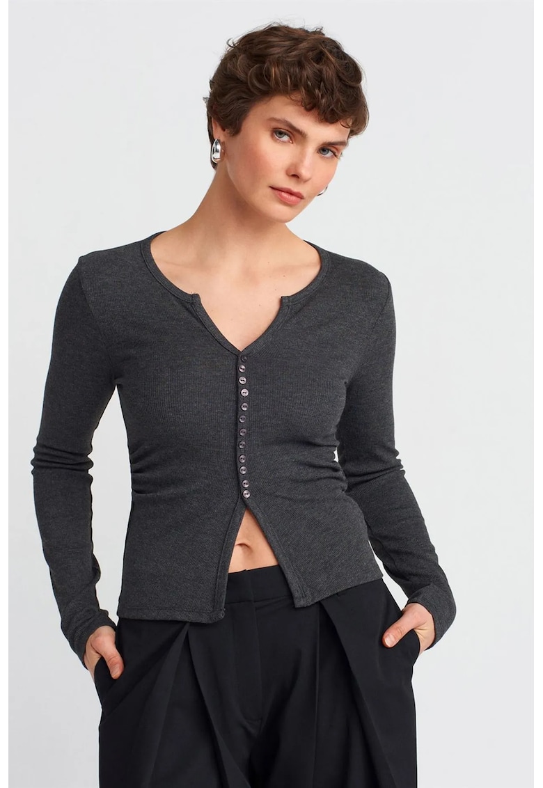 Bluza dama - Slim Fit - Gri antracit - maneca lunga - 65% poliester