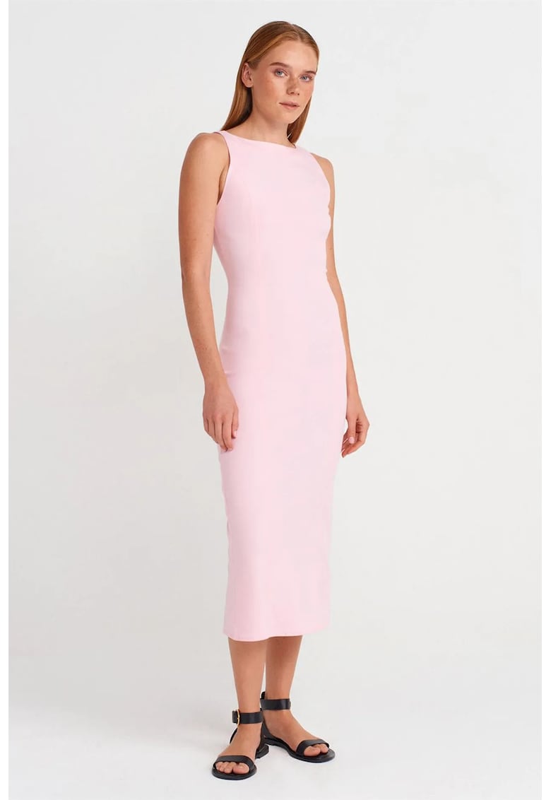 Rochie Midi - Bodycon - Fara Maneci - Roz Pudra - 73% Viscoza