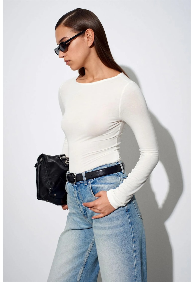 Bluza dama - bluza cu maneca lunga - casual - alb prafuit - fara inchidere