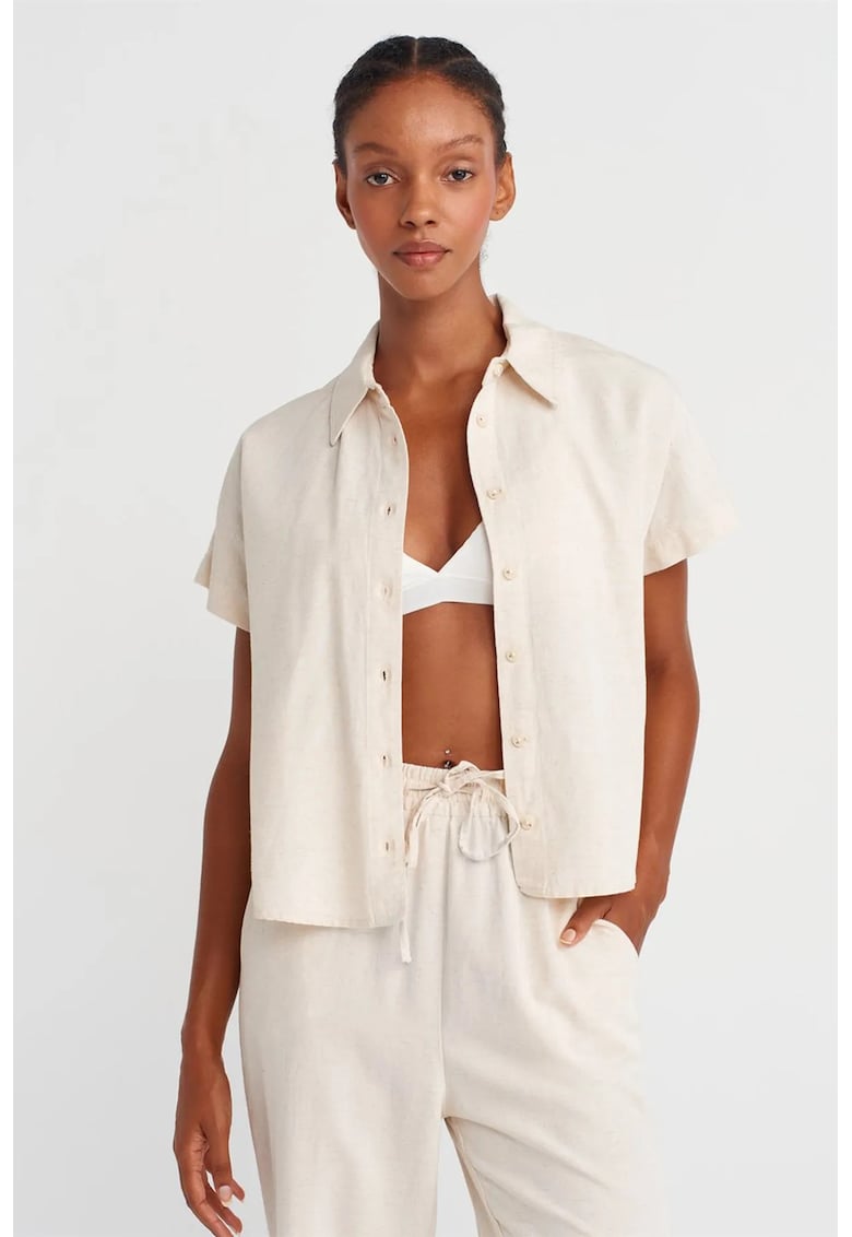 Camasa dama - camasa scurta supradimensionata - culoare oatmeal - 54% viscoza - 32% bumbac - 14% in