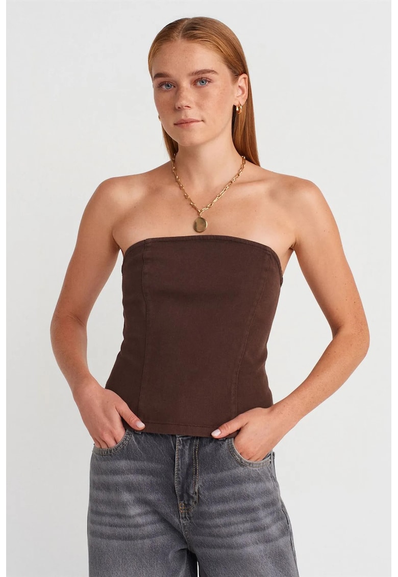 Bluza dama - fara bretele - maro cafea - bumbac cu elastan